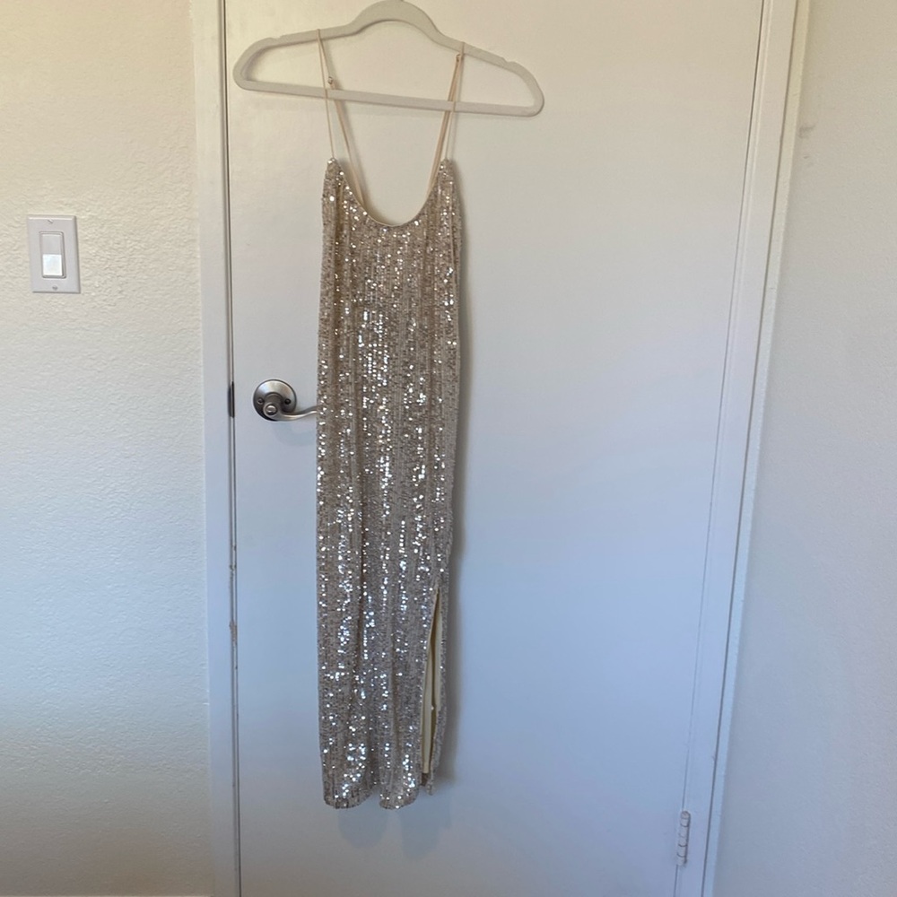 Silver nude sequin dress